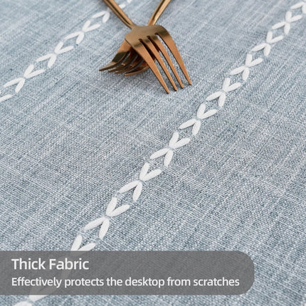 Embroidered Tassel Colored Cotton-Linen Like Geometric Rectangular Tablecloth