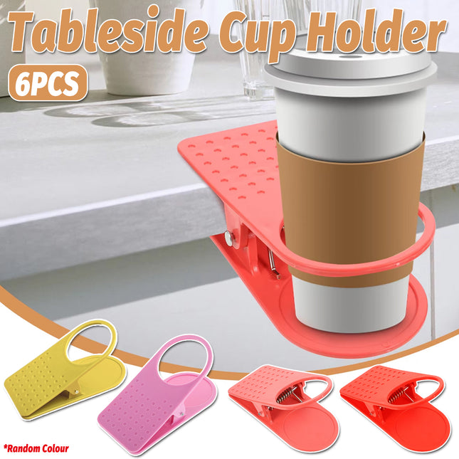 6PCS Plastic Clip On Cup Holder Desk Table Clamp Drink Bottle Coffee Mug Stand