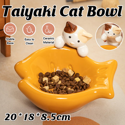 Taiyaki Ceramic Cat Bowl for Food and Water with Non Slip Base for Dogs Cats Use