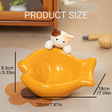 Taiyaki Ceramic Cat Bowl for Food and Water with Non Slip Base for Dogs Cats Use