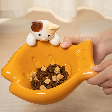 Taiyaki Ceramic Cat Bowl for Food and Water with Non Slip Base for Dogs Cats Use