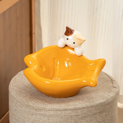 Taiyaki Ceramic Cat Bowl for Food and Water with Non Slip Base for Dogs Cats Use