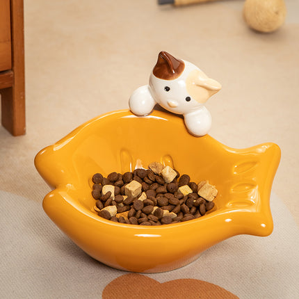 Taiyaki Ceramic Cat Bowl for Food and Water with Non Slip Base for Dogs Cats Use