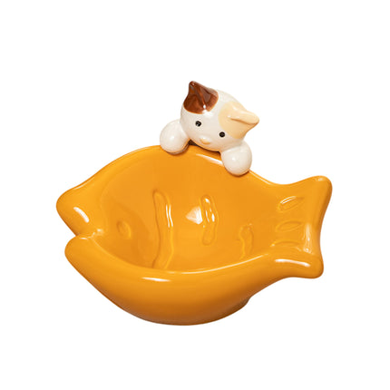 Taiyaki Ceramic Cat Bowl for Food and Water with Non Slip Base for Dogs Cats Use