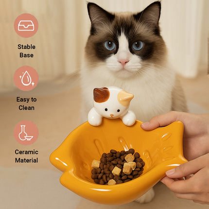 Taiyaki Ceramic Cat Bowl for Food and Water with Non Slip Base for Dogs Cats Use