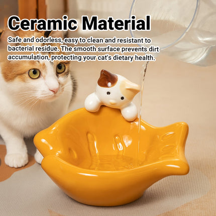 Taiyaki Ceramic Cat Bowl for Food and Water with Non Slip Base for Dogs Cats Use
