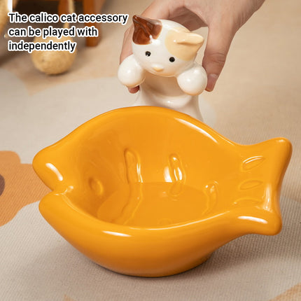 Taiyaki Ceramic Cat Bowl for Food and Water with Non Slip Base for Dogs Cats Use