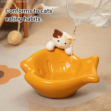 Taiyaki Ceramic Cat Bowl for Food and Water with Non Slip Base for Dogs Cats Use