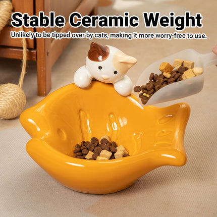 Taiyaki Ceramic Cat Bowl for Food and Water with Non Slip Base for Dogs Cats Use