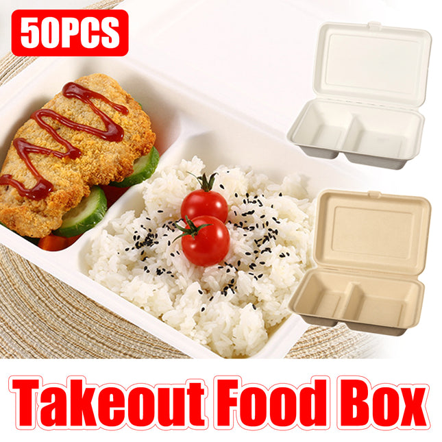 50PCS Takeaway Bento Box Food Grade Eco Friendly Meal Prep Leak-Proof Takeout