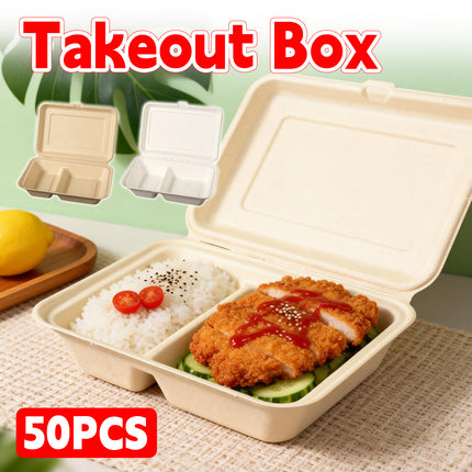 50PCS Takeaway Bento Box Food Grade Eco Friendly Meal Prep Leak-Proof Takeout