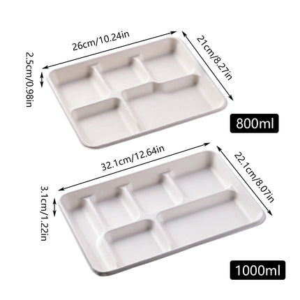 50PCS Disposable Compartmentalized Takeaway Lunch Box Biodegradable 800ml/1200ml