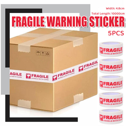 Fragile Handle With Care Tape 5 Rolls 4.8cm x 100m White Red for Packing Moving