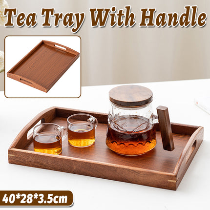 New Chinese Style Wooden Rectangular Tea Tray with Handles Home Office Tea Use