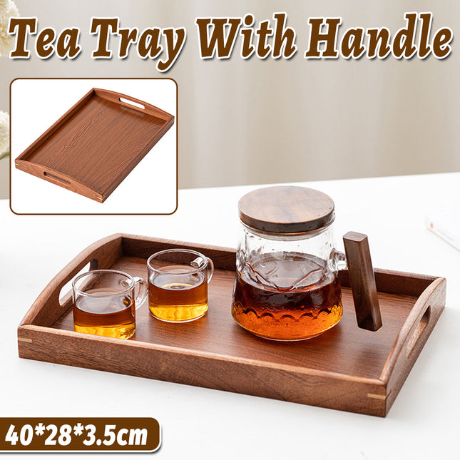 New Chinese Style Wooden Rectangular Tea Tray with Handles Home Office Tea Use