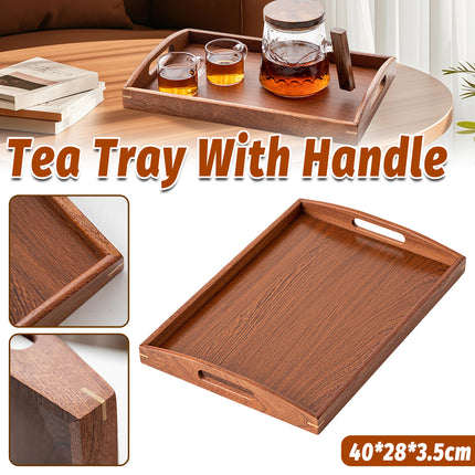 New Chinese Style Wooden Rectangular Tea Tray with Handles Home Office Tea Use