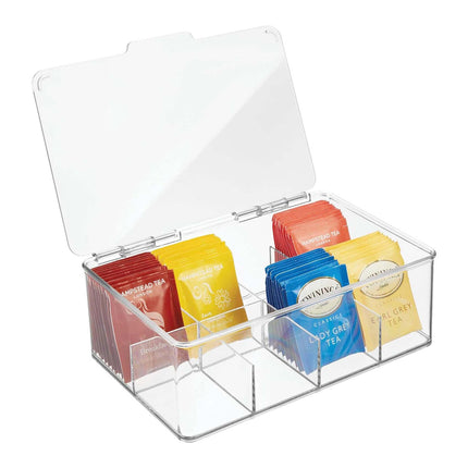 Covered Tea Bag Storage Box Desktop Compartmentalized Organizer Kitchen Holder