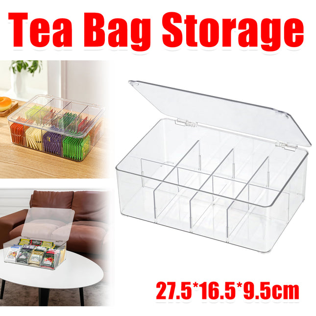 Covered Tea Bag Storage Box Desktop Compartmentalized Organizer Kitchen Holder