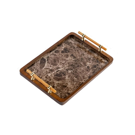 Bamboo Tea Tray with Stone Plastic Base Waterproof Non-Slip Durable