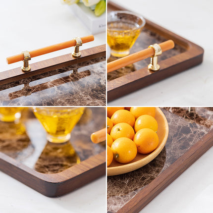 Bamboo Tea Tray with Stone Plastic Base Waterproof Non-Slip Durable