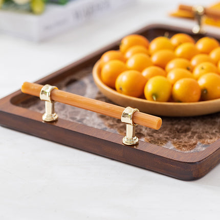 Bamboo Tea Tray with Stone Plastic Base Waterproof Non-Slip Durable