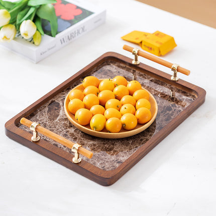 Bamboo Tea Tray with Stone Plastic Base Waterproof Non-Slip Durable