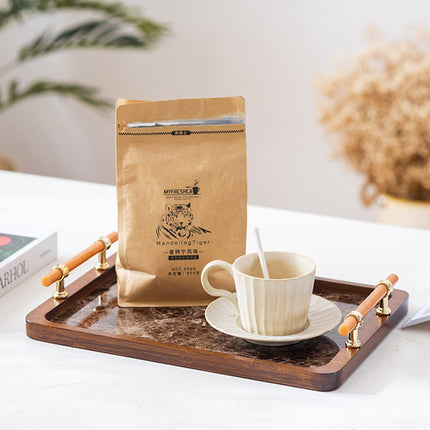 Bamboo Tea Tray with Stone Plastic Base Waterproof Non-Slip Durable