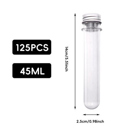 125PCS 45ml Clear Cylinder Test Tube with Lid Bottle Small Storage Container