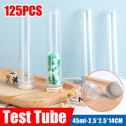 125PCS 45ml Clear Cylinder Test Tube with Lid Bottle Small Storage Container