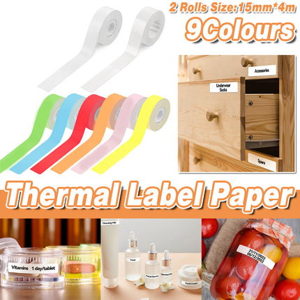 2 Rolls Square Sticker Thermal Paper Labels 15mm x 4m for Barcode Printing