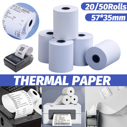 20/50 Rolls Thermal Paper Bright White Smooth Edge for POS Receipt Printer Use
