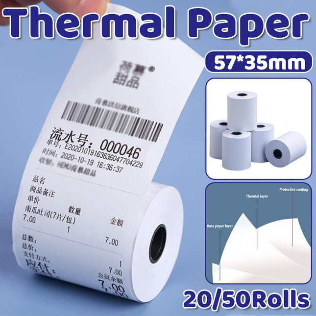 20/50 Rolls Thermal Paper Bright White Smooth Edge for POS Receipt Printer Use