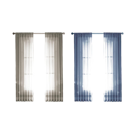 2PCS Solid Color Window Curtains Semi Shading Sheer Drapes Room Divider Use