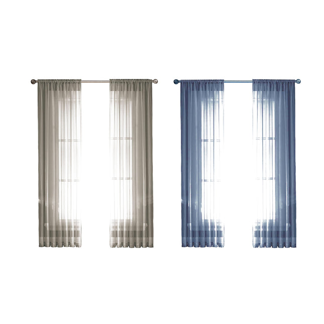 2PCS Solid Color Window Curtains Semi Shading Sheer Drapes Room Divider Use