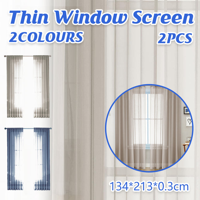 2PCS Solid Color Window Curtains Semi Shading Sheer Drapes Room Divider Use