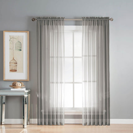 2PCS Solid Color Window Curtains Semi Shading Sheer Drapes Room Divider Use
