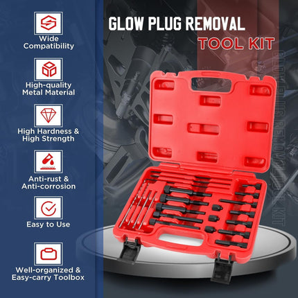 Glow Plug Removal Tool Set 22PCS Diesel Electrode Extractor Thread Repair Kit