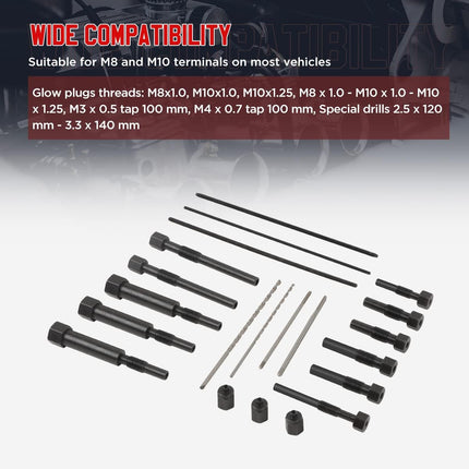 Glow Plug Removal Tool Set 22PCS Diesel Electrode Extractor Thread Repair Kit