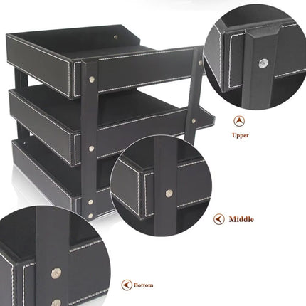 3 Tier Faux Leather File Tray Desktop Document Organiser 36.5x27.5x35cm
