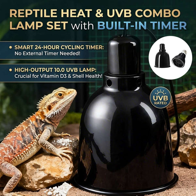 Timed Reptile Heat and UVB Basking Lamp for Turtle Lizard Bearded Dragon Tank
