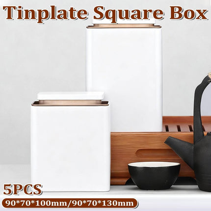 Metal Storage Tin Box Set Square Containers with Lid 5 Pack 2 Sizes