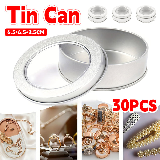 Round Tin Storage Boxes 30pcs Clear Window Lid for Craft Jewellery DIY
