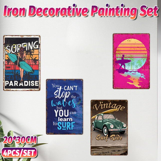 4PCS Vintage Iron Plate Art Bar Wall Decoration Retro Style For Pub Cafe Decor