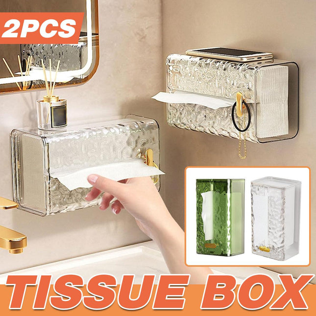 2pcs Wall Mounted Tissue Box Holder Suction Napkin Rack Paper Storage Organizer