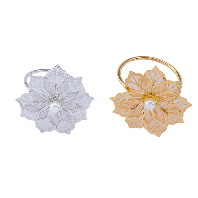 6PCS Metal Floral Napkin Rings Vintage Hollow Cutout Rose Table Decor Wedding