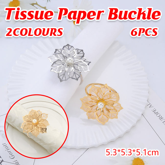 6PCS Metal Floral Napkin Rings Vintage Hollow Cutout Rose Table Decor Wedding