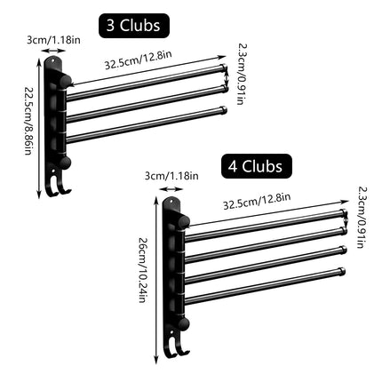 3/4 Rods Stainless Steel Drill-Free Rotating Towel Rack Rustproof Space-Saving