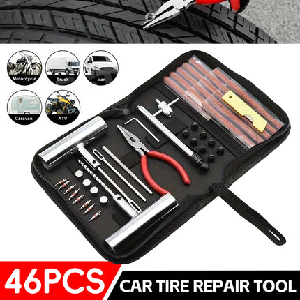 46PCS Car Tire Repair Kit Patch Plug Puncture Emergency for Car Truck Motorbike