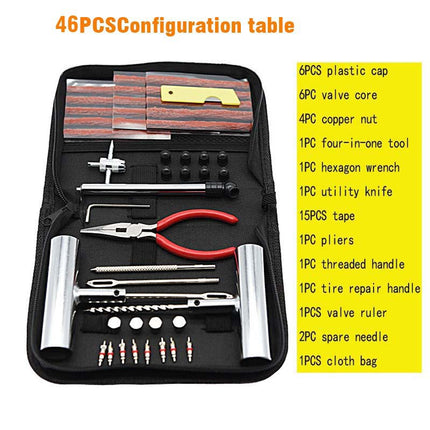 46PCS Car Tire Repair Kit Patch Plug Puncture Emergency for Car Truck Motorbike