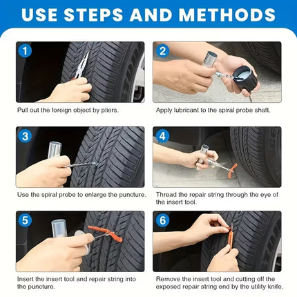 23PCS Car Tire Repair Kit Patch Plug Puncture Emergency for Car Truck Motorbike